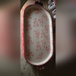 Pri-owned Red With White Flower Temptations Platter.